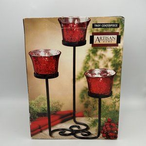 San Miguel Troy Centerpiece Artisan Home Metal Three Red Tealight Candle Holder